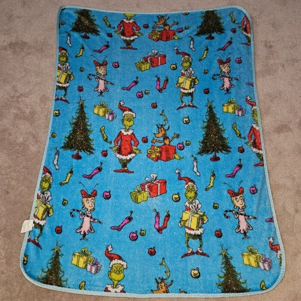 Grinch Blue Fleece Blanket Throw 2021 Franco 37x50 Christmas Max Cindy Lou Who